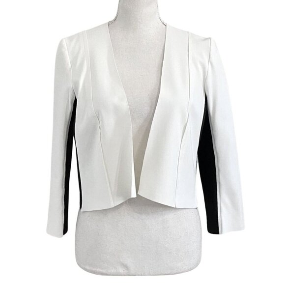 IRIS SETLAKWE SAMPLE WHITE BLACK RIBBED COMBO CROPPED OPEN JACKET - S - Picture 1 of 9